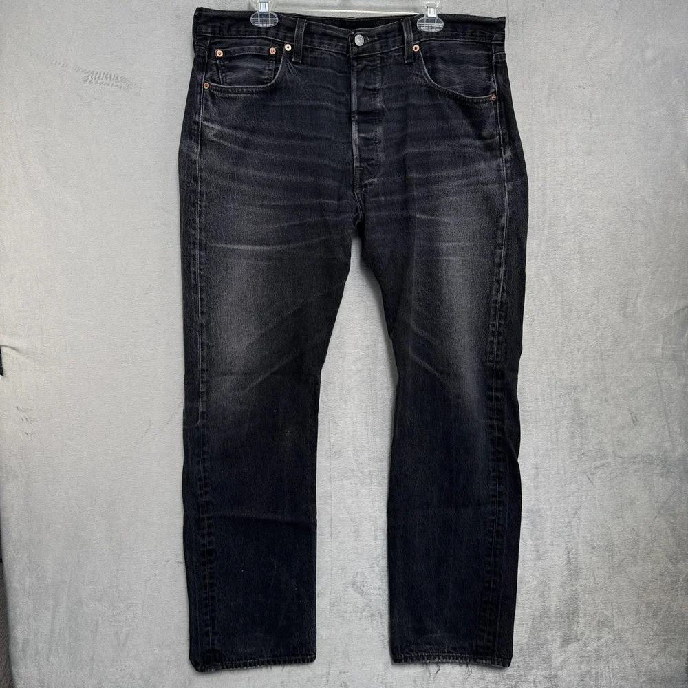 Levis 501 Jeans Mens 36x32 Black Charcoal Wash Straight Button Fly Denim Y2K